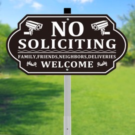 No Soliciting Sign for House, No Soliciting Signs for Front Door with Long Stake, Heavy Duty Aluminum Yard Signs UV Protected Weather Resistant and Easy Install for Lawns Garden (14x7 inches Black)