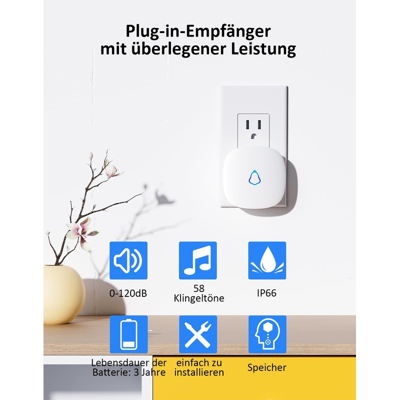 SECRUI Wireless Doorbell, Easy Installation, Waterproof, Adjustable Volume, 58 Chimes,