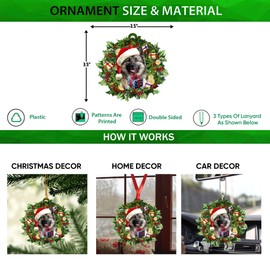 Talataca Norwegian Elkhound 2D Flat Christmas Ornament, Elkhound Noruego Wearing A Christmas Hat Wreath Pine Tree Decor, Hanging House Charm Eve Keepsake, Car Rear View Mirror Accessories, Xmas Gift