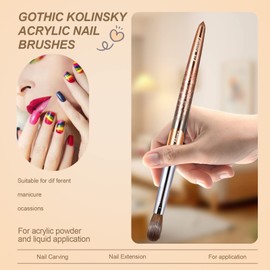 Shine Chance Acrylic Nail Brush Size 14, 100% Real Kolinsky Art Nail Brush for Acrylic Powder Application, Handmade Women Manicure Nail Extension Tool for Professional DIY Home Salon and Beginners