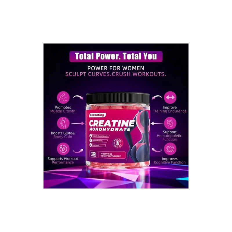 Creatine Gummies, 5000mg Creatine Monohydrate Gummies for Women, 120 Count