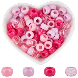 SOFPLATE 1 Box 800Pcs 4 Styles 9x6mm Pony Pink Beads Pony Beads Bulk Opaque Transparent Plastic Round Valentine's Day Pony Beads for Jewelry Making Friendship Bracelets Braids Earrings DIY Crafts