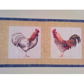 Rooster Farming Farm Country Animal Wallpaper Border - Cream/Dark Blue