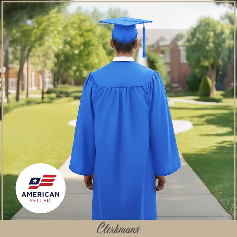 CLERKMANS Royal Blue Cap & Gown & Tassel Package -