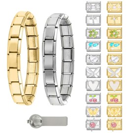 ITingstere Italian Charms Bracelet Sets with 1Pcs Starter Brascelet 9Pcs Charms 9mm Italian Modular Charm Bracelet DIY Module Jewelry Gifts, Stainless Steel, No Gemstone