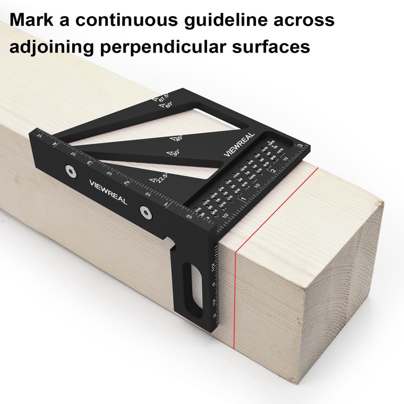 ViewReal Multi-Angle Measuring Ruler,3D Woodworking Square, 22.5-90 Degree Aluminum Alloy