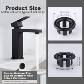 ARCORA Sink Overflow Ring, 6 Pieces Sink Overflow Cover Universal for Bathroom Sink, Black