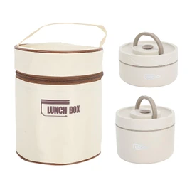Thermal Box Aldult Lunch Box, Portable Insulated Lunch Container with Thermal Bag, Leakproof Stainless Steel Food Container, Stackable Warm Food Jar for Work Picnic (Beige 34oz)