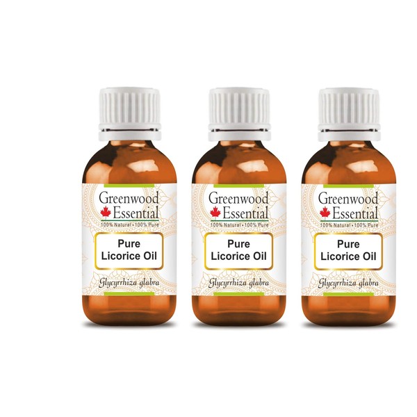 Greenwood Essential Natural Pure Liquorice (Liquorice) Oil (Glycyrrhiza glabra) Naturally Pure Therapeutic Quality (Pack of Three) 100 ml x 3 (10 oz)