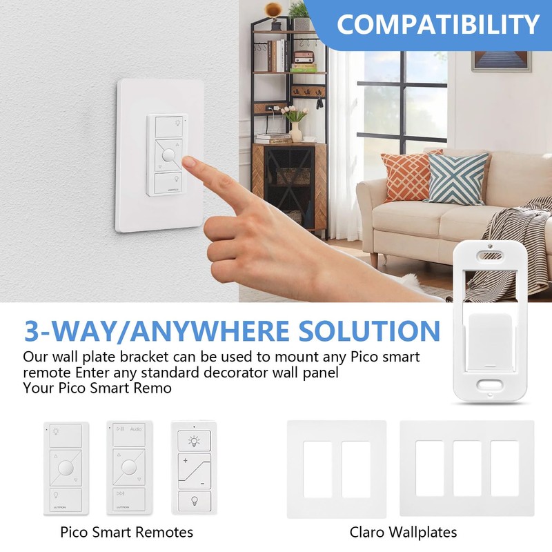 Wallplate Brackets for Lutron Caseta Pico Remote, 4-Pack Seamless Remote