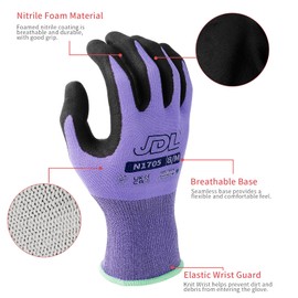 JDL Gardening Gloves for Women/Men, 6 Pairs Work Gloves Nitrile Coated Working Gloves with Grip Touchscreen Garden Yard Outdoor Protective Work Gloves, Purple Large