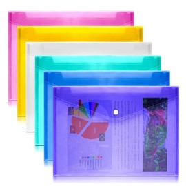 Carpeta de Plástico, A4 Sobres Folder Transparentes Plastico con Botón A Presión, 6 Piezas Carpeta de Color Transparente para Organizar La Escuela, El