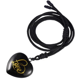 mookaitedecor Set of 2 Natural Love Heart Stone Necklaces for Unisex, Engraved Token Amulet Healing Crystal Pendant with Adjustable Chain, Stone stone Nylon, Obsidian