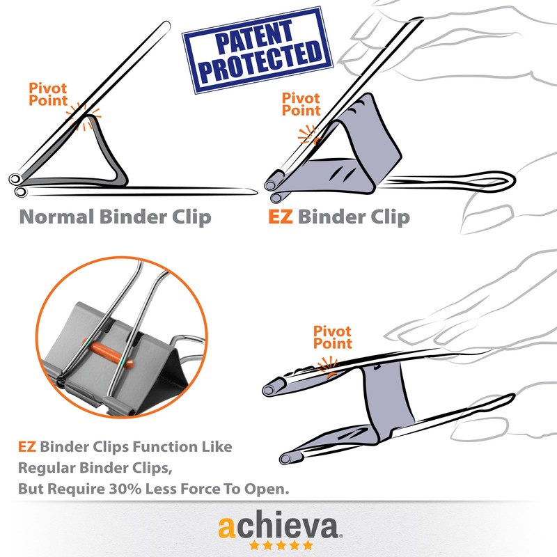 Achieva EZ Binder Clips, Assorted Sizes, Pack of 55, Gray
