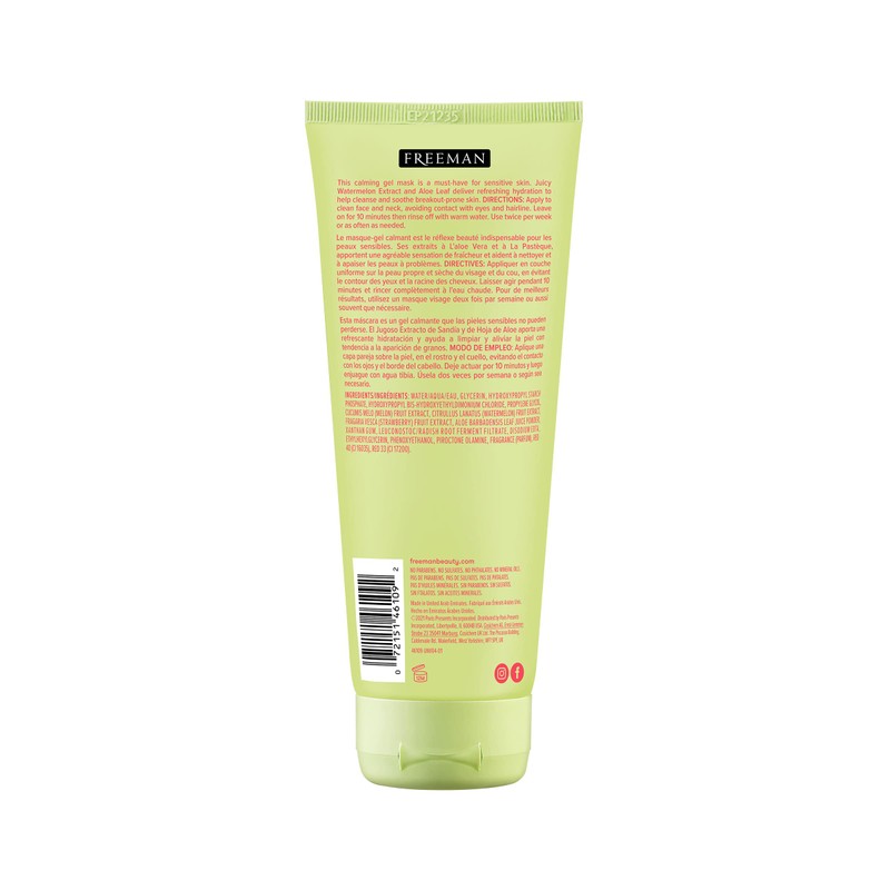 Freeman Soothing Watermelon & Aloe Gel Facial Mask, Hydrates, Nourishes,