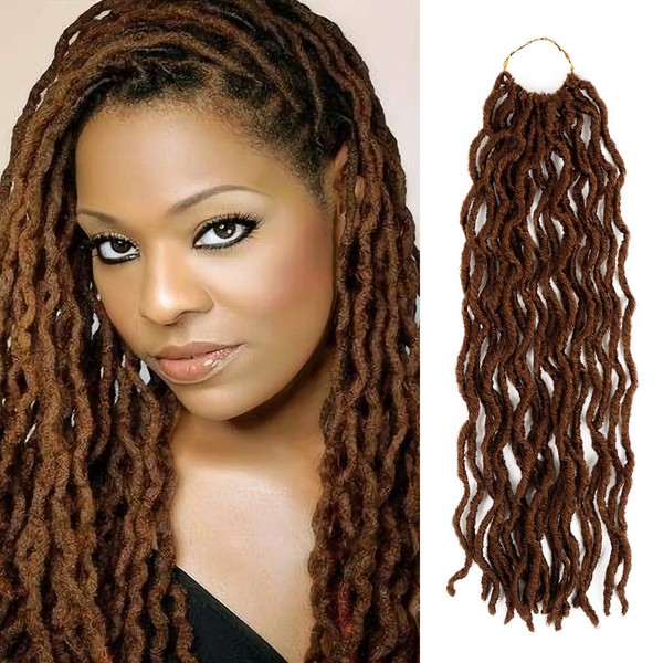 AU-THEN-TIC Faux Locs Wavy Crochet Hair,18 Inch, 4 Pack, Pre-Looped
