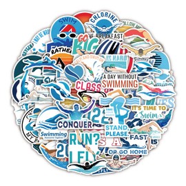 Pack of 50 Swimming Stickers Water Bottles Laptop Phone Guitar Skateboard Computer Suitcase Bicycle Swimming Vinyl Stickers Waterproof Aesthetic Stickers for Teenagers Children Adults