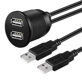 TENINYU USB 2.0 Flush Mount Cable, Dual USB Car Panel Flush Mount Audio Extension Cable for Car Boat and Motorcycle (3FT)