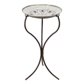 Napco Flower Tile Pattern Bird Bath Feeder 28 x 14.5 inches White and Bronze Sculpted Metal Collectible Free-Standing Statue Sculpture, Indoor Outdoor Garden Décor