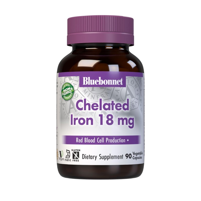 Bluebonnet Nutrition, Chelated Iron, 18 mg, 90 Vcaps by Bluebonnet
