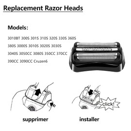 21B Replacement Head Compatible with Braun Series 3, 21B Wet and Dry Replacement Foil and Cutter for Braun Electric Shaver S3, 300s, 310s, 3010s, 3040s, 5409, 340s-4
