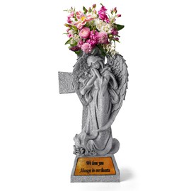 JFHEDY Angel Garden Statue Outdoor Decor, Grave Decorations for Cemetery, Solar Angel Garden Figurines Gifts for Mom Grandma or Cemetery Decorations for Grave Garden Memorial Stones