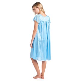 Casual Nights Women's Fancy Lace Neckline Silky Tricot Nightgown - Sky Blue - Large