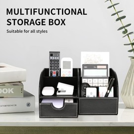 Richblue PU Leather Desk Organiser, Pen Holders Desk Tidy Organiser Set, office Pen Pot for DeskN (L-Black)