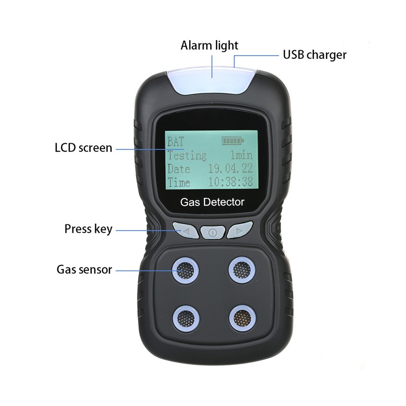4 in 1 Gas Detector CO Monitor Digital Handheld Toxic