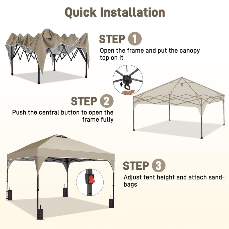 Oneofics 10x10FT Canopy Tent, 1-Button Push Instant Pop Up Canopy