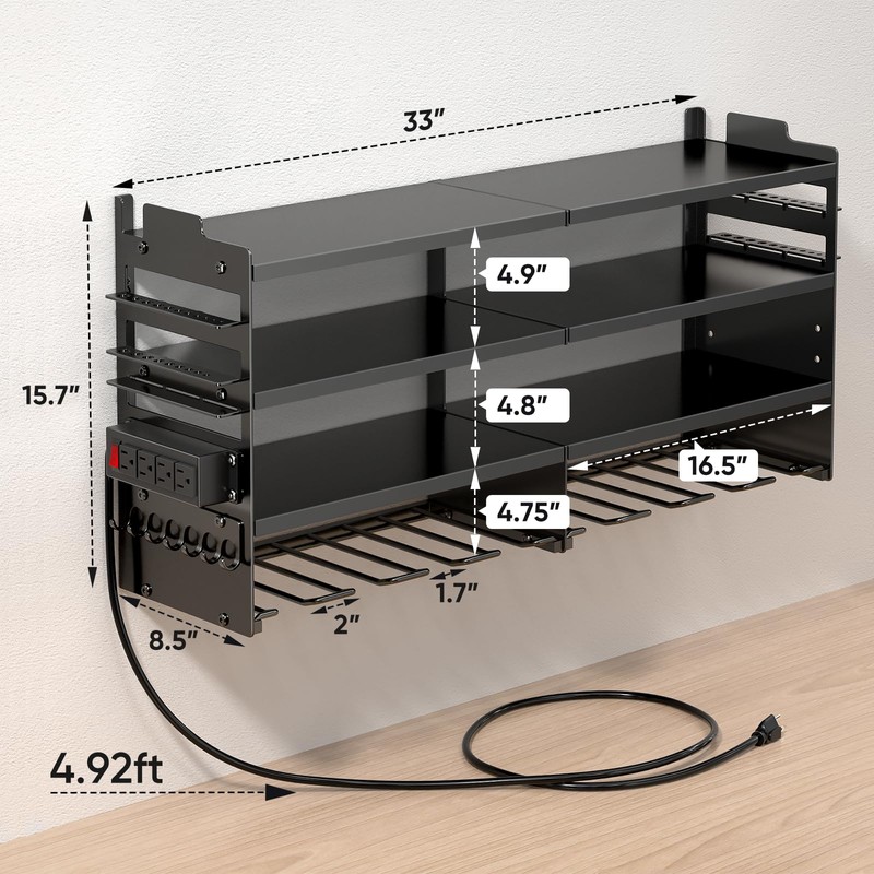 POKIPO Large Power Tool Organizer Wall Mount with Charging Station,4