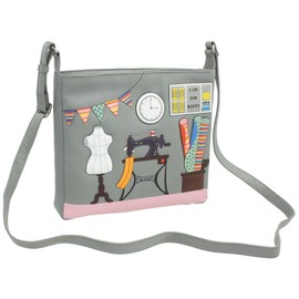Mala Leather Sewing Room Collection Leather Shoulder/Cross Body Bag 7147_22b Grey