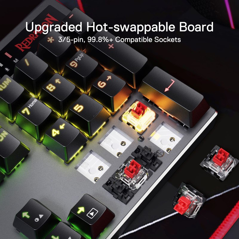 Redragon K556 PRO Upgraded Wireless RGB Gaming Keyboard, BT/2.4Ghz Tri-Mode