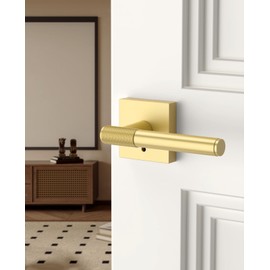 Asidrama 4 Pack Privacy Gold Door Handles, Door Lever with Door Knobs Indoor for Bedroom or Bathroom, Heavy Duty Brushed Gold Door Handles Interior with Locks for Left Right Sided Doors