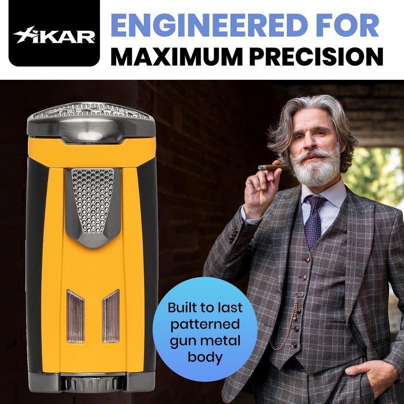 Xikar HP3 Triple Jet Flame Butane Torch Lighter, Yellow |