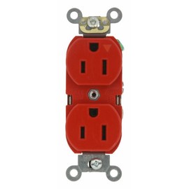 Leviton 15-Amp, 125 Volt, Industrial Series Heavy Duty Specification Grade, Duplex Receptacle, Industrial Grade, Isolated Ground, 5262-IGR, Red
