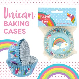 Baked With Love Unicorn Foil Lined Baking Cases, Cupcake Cases, Baking Cups - Blue, 50mm Diameter Base x 37mm Height, Pack of 25