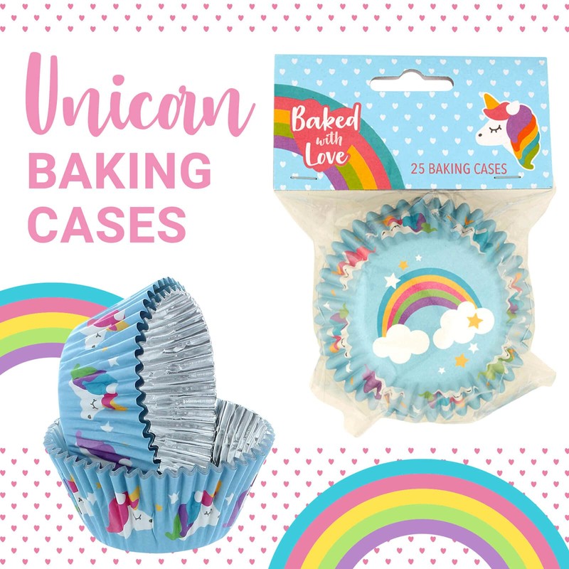 Baked With Love Unicorn Foil Lined Baking Cases, Cupcake Cases,