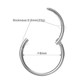NewkeepsR 22G×8mm Titanium Hinged Clicker Nose Ring Sleeper Piercing Hoop