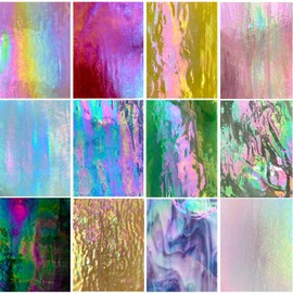 PALJOLLY 12 Sheets High Shine Iridescent Stained Glass Sheet Variety Pack, 4 x 6-inch Iridized Art Glass Mosaic Tiles for Crafts, Stained Glass Supplies for Glass Projects and Mosaic Work