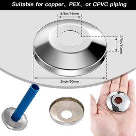 Honoson 1/2 Inches Escutcheon Flange Plate Pipe Cover for 5/8 Inches OD Copper, PEX, and PVC plumbing Pipe Stainless Steel Chrome Plated Escutcheon Pipe Wall Cover (48 Pieces)