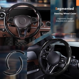 Aimato Carbon Fiber Steering Wheel Cover 2 Piece Non-Slip Clip on Steering Wheel Cover,Ultra-Thin Breathable,Universal Fit 14.5"-15" Wheel,Bright Black