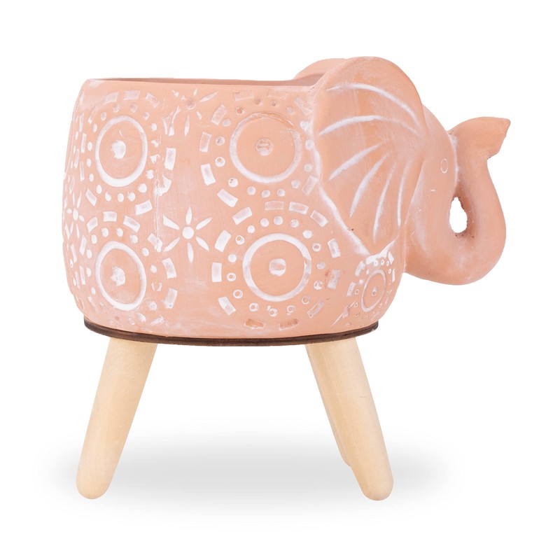 Napco Circles Elephant 7.25 Inch Tall Natural and White Ceramic