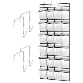 Feiyayi Over the Door Shoe Storage Organiser, Hanging Shoe Storage, Shoe Storage with 24 Large Mesh Pockets and 4 Hooks for Narrow Closet, Bedroom, Bathroom Organizer Tidy (White, 145 x 56cm)