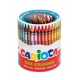 CARIOCA Pastelli a Cera – Barattolo 100 Pezzi, Colori Brillanti, Facili da Temperare, Lavabili, Punta Grossa da 8 mm, Atossici – Ideali per Bambini e Scuola