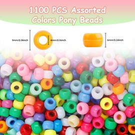 Pony Beads 1100 Pcs Beads for Jewelry Bracelets Making Bracelet Beads Plastic Beads for Crafts Hair Beads for Braids Beads for Hair Hair Beads Bulk Colorful Beads Necklace Beads DIY Beads