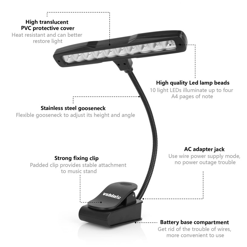 Vshinic Music Stand Light,Clip On Piano Lights 10 LED Orchestra