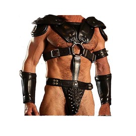 Real Black LEATHER ROMAN GLADIATOR SET MENS UNIFORM LARP GOTH STEAMPUNK - (WAR1) Waist 40" Chest 46"