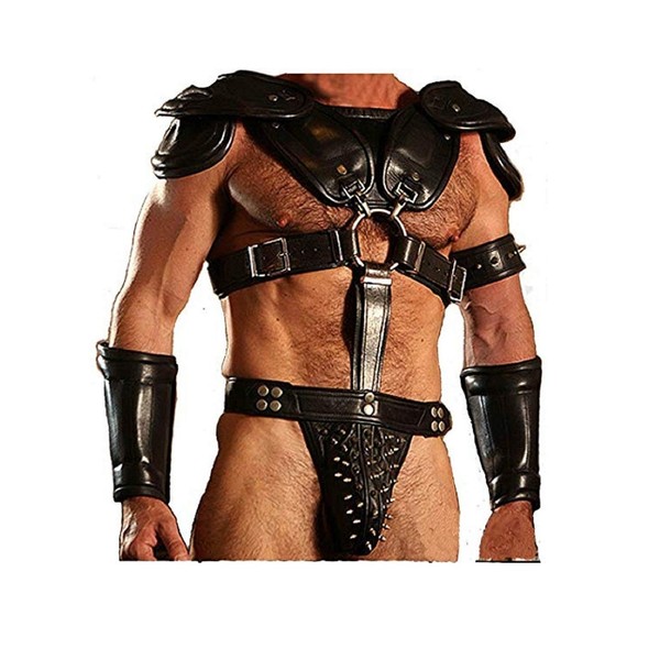 Real Black LEATHER ROMAN GLADIATOR SET MENS UNIFORM LARP GOTH