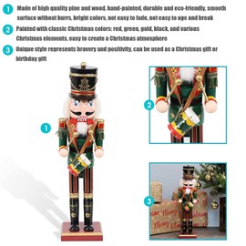 KAHEIGN 2Pcs Wooden Nutcracker Soldiers, 2 Style 30CM Christmas Traditional Nutcracker Figures Premium Pine Wood Painted Soldier for Home Fireplace Christmas Tree Party Decoration (Drum & Sword)